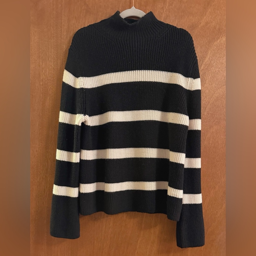 Banana Republic Black Striped Merino Mock Turtleneck Sweater